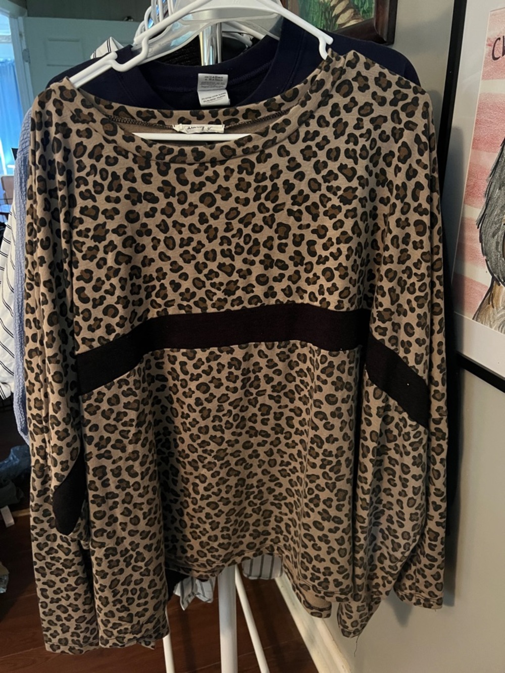 Leopard Print Long Sleeve Tunic with Black Accent
